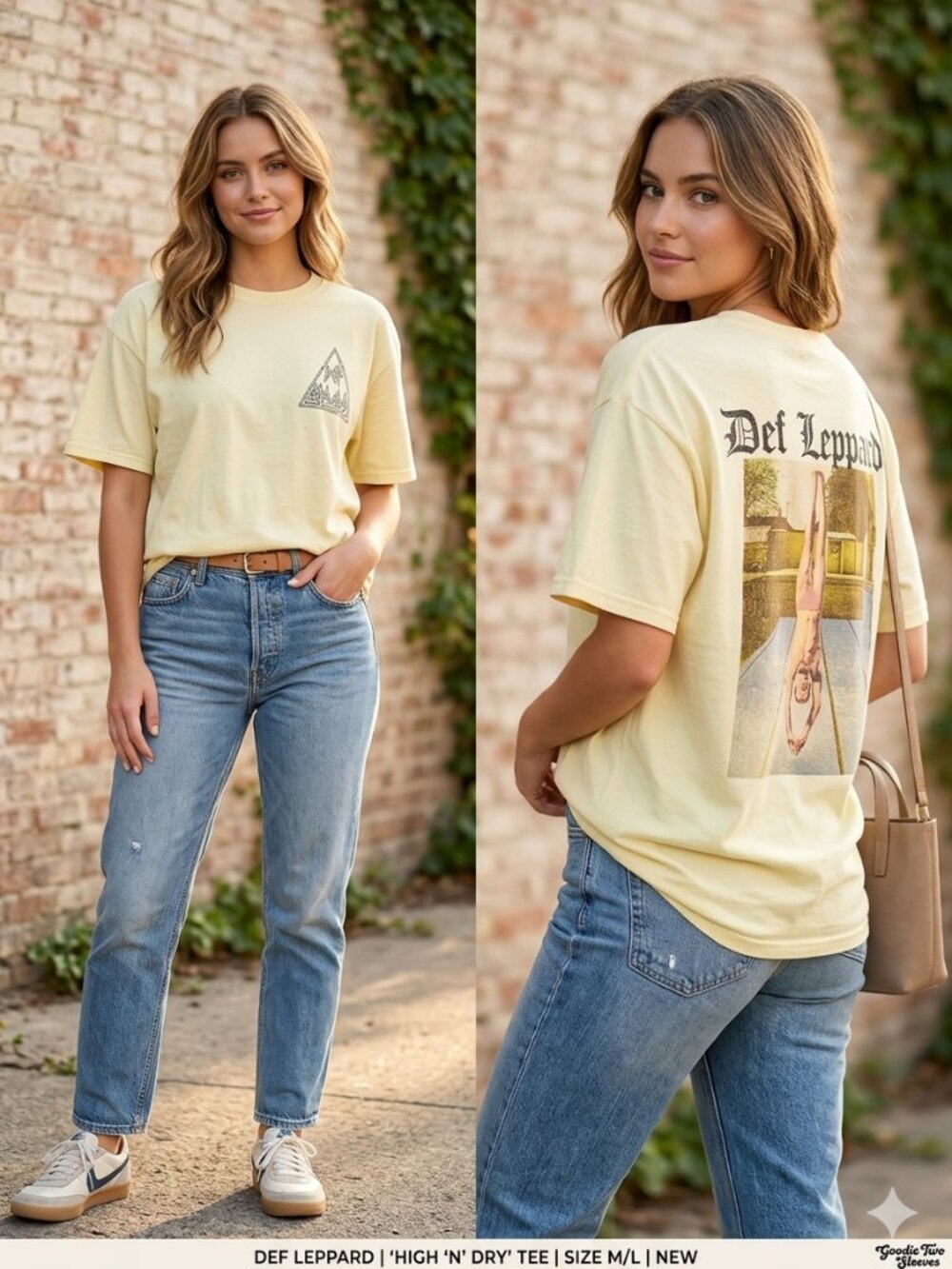 Def Leppard Band Graphic T-Shirt Yellow Cotton Women's Size Medium/Large NEW